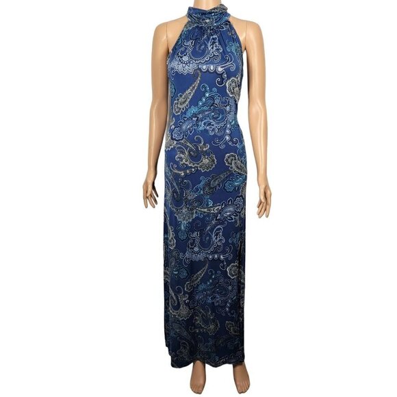 Ariella Dresses & Skirts - NWT Ariella Women's Mock/High Neck Sleeveless Blue Pattern Slit Maxi Dress Sz L